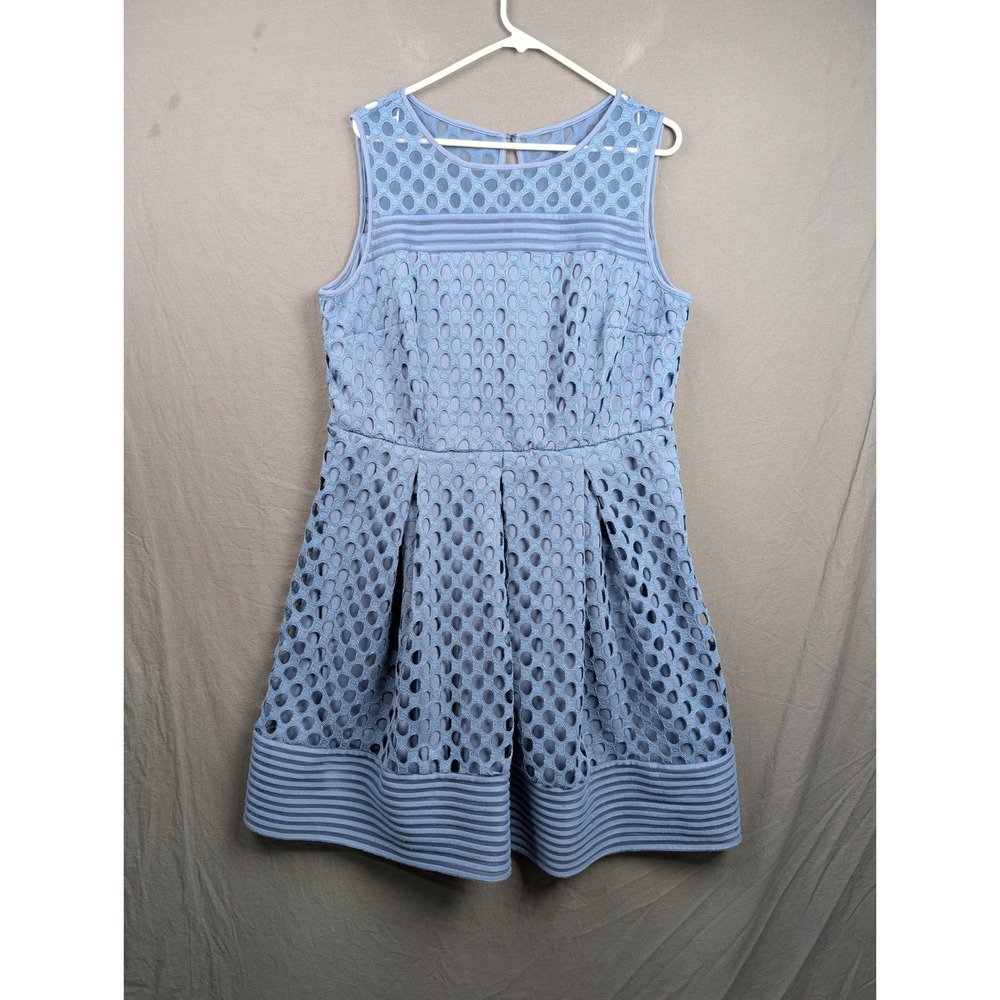 Lane Bryant Blue Eyelet Lace Fit & Flare Sleeveless Dress Size 14